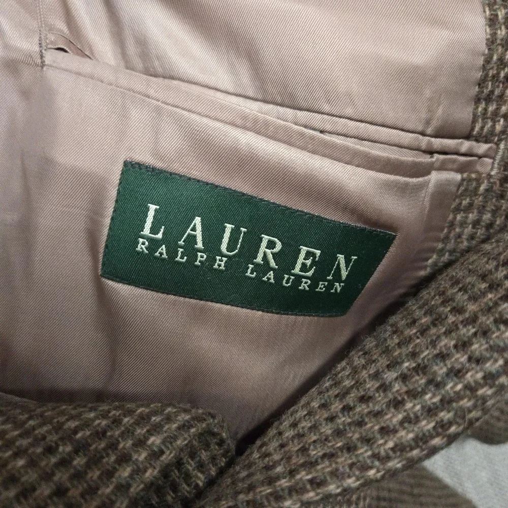 Lauren Ralph Lauren Blazer Mens 44 Brown Wool Tweed Check Sport Coat Jacket